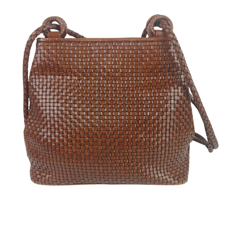 Laura Ashley VTG Woven Leather Crossbody/Backpack Purse Inner Pocket Mirror - Picture 5 of 8